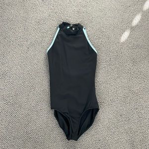 mariia high neck blue and black leotard